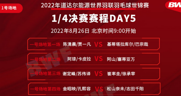 羽毛球世锦赛26日赛程